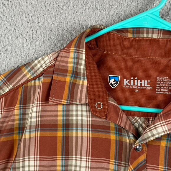 Kuhl Pearl Snap Button Shirt Men's Medium Orange Plaid Western Outdoors Work - Picture 3 of 11